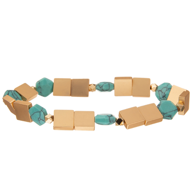 Bracelets de maillon de chaîne de Crystal Glass Beads Metal Handmade avec la turquoise hexagonale