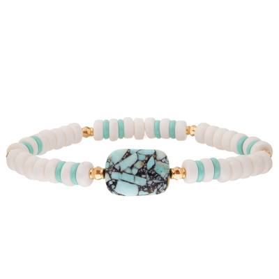 Bracelets de maillon de chaîne de Crystal Glass Beads Metal Handmade avec la turquoise hexagonale