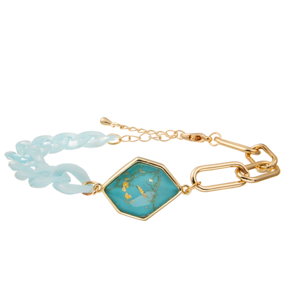 Bracelets de maillon de chaîne de Crystal Glass Beads Metal Handmade avec la turquoise hexagonale