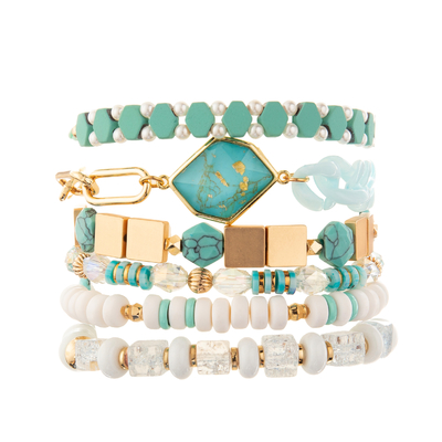 Bracelets de maillon de chaîne de Crystal Glass Beads Metal Handmade avec la turquoise hexagonale