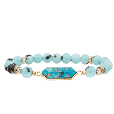 L'or a plaqué la turquoise hexagonale de verre que fait main perle des bracelets avec la feuille d'or