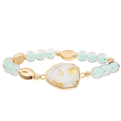 5 bracelets faits main de perles en verre de couleurs réglés avec de l'or ont plaqué la turquoise irrégulière