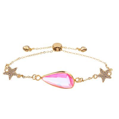 Bracelet de maillon de chaîne de Zircon de bracelet de charme de forme d'étoile avec le cristal facetté plaqué par or