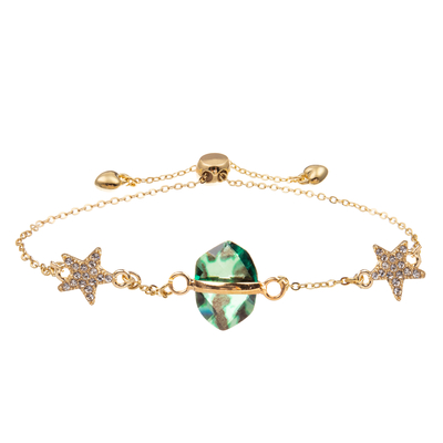 Bracelet de maillon de chaîne de Zircon de bracelet de charme de forme d'étoile avec le cristal facetté plaqué par or