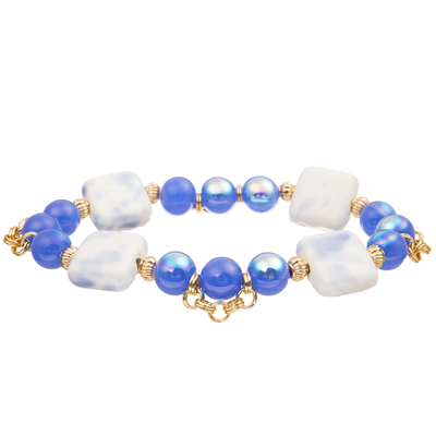 4 bloc en céramique carré de Crystal Beads Bracelets With 4 faits main de couleurs