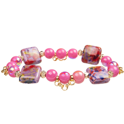 4 bloc en céramique carré de Crystal Beads Bracelets With 4 faits main de couleurs