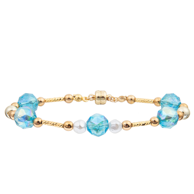 Le bracelet d'eau douce de perle a placé avec 4 couleurs Crystal Faceted Beads Magnetic Buckle