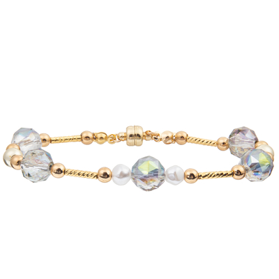Le bracelet d'eau douce de perle a placé avec 4 couleurs Crystal Faceted Beads Magnetic Buckle