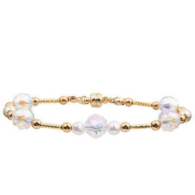 Le bracelet d'eau douce de perle a placé avec 4 couleurs Crystal Faceted Beads Magnetic Buckle