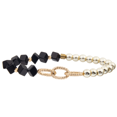 Le calcul biliaire noir fait main perle des bracelets de maillon de chaîne avec 5 perles en verre de couleurs