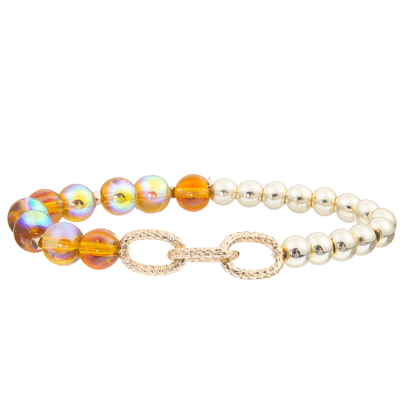 Le calcul biliaire noir fait main perle des bracelets de maillon de chaîne avec 5 perles en verre de couleurs