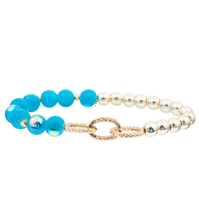 Le calcul biliaire noir fait main perle des bracelets de maillon de chaîne avec 5 perles en verre de couleurs