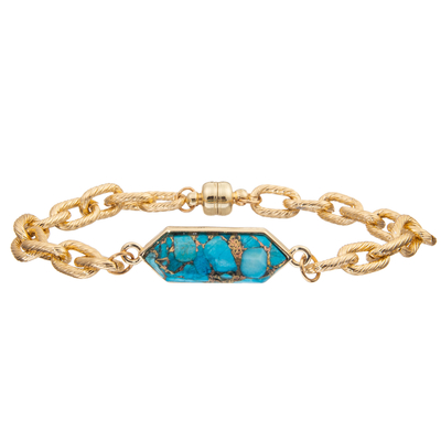 Bracelet magnétique de bracelet de maillon de chaîne de torsion de boucle avec la turquoise plaquée argentée d'octogone