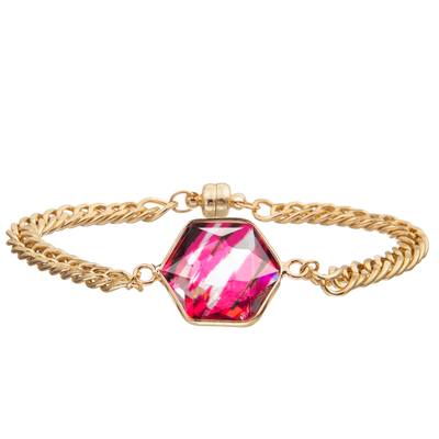 Bracelet magnétique de maillon de chaîne de boucle avec le cristal facetté quadrilatéral de Zircon plaqué par or