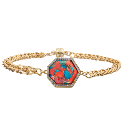Bracelet magnétique de maillon de chaîne de boucle avec le cristal facetté quadrilatéral de Zircon plaqué par or