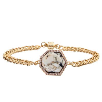 Bracelet magnétique de maillon de chaîne de boucle avec le cristal facetté quadrilatéral de Zircon plaqué par or