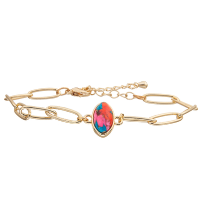 Le bracelet de bracelet de maillon de chaîne de trombone réglé avec de l'or a plaqué la turquoise facettée