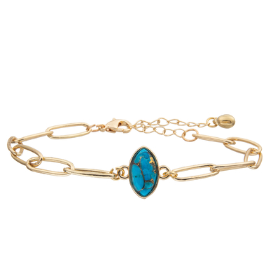 Le bracelet de bracelet de maillon de chaîne de trombone réglé avec de l'or a plaqué la turquoise facettée
