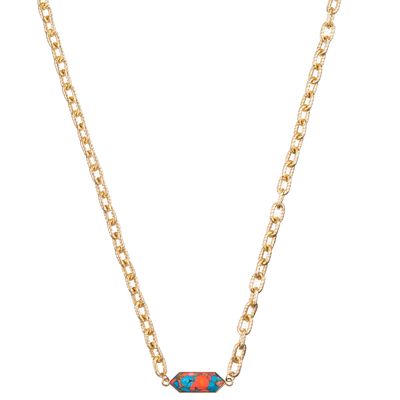 Le collier minimaliste de maillon de chaîne de trombone réglé avec l'hexagone plaqué par or a facetté le cristal