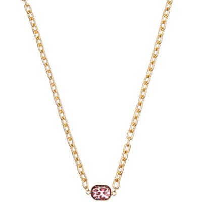 Le collier minimaliste de maillon de chaîne de trombone réglé avec l'hexagone plaqué par or a facetté le cristal