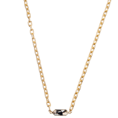 Le collier minimaliste de maillon de chaîne de trombone réglé avec l'hexagone plaqué par or a facetté le cristal