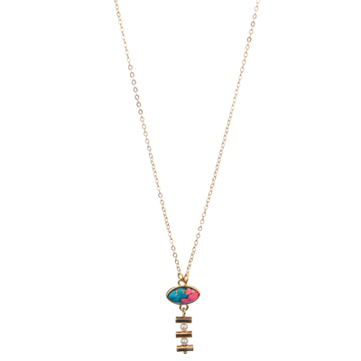 Le collier fait main de maillon de chaîne de 2 perles réglé avec de l'or a plaqué la turquoise ovale