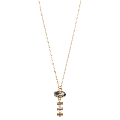 Le collier fait main de maillon de chaîne de 2 perles réglé avec de l'or a plaqué la turquoise ovale