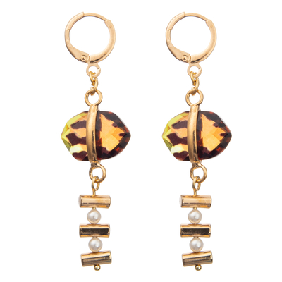 Les boucles d'oreille à chaînes de cercle d'émail de boucle réglées avec de l'or ont plaqué la turquoise ovale 2 perles