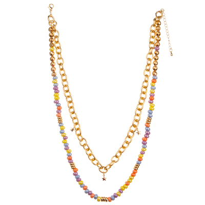 Ensemble perlé multicolore pendant plaqué or en gros de collier de maillon de chaîne du trombone 14K
