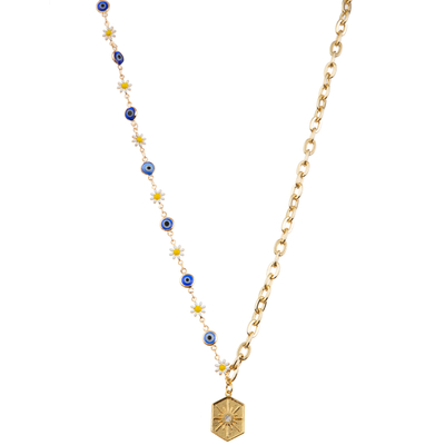 Pierre gemme plaquée or perlée multicolore de maillon de la chaîne 14K/collier pendant de perle/turquoise