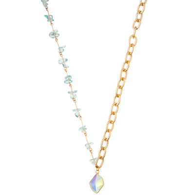 Pierre gemme plaquée or perlée multicolore de maillon de la chaîne 14K/collier pendant de perle/turquoise