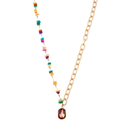 Pierre gemme plaquée or perlée multicolore de maillon de la chaîne 14K/collier pendant de perle/turquoise