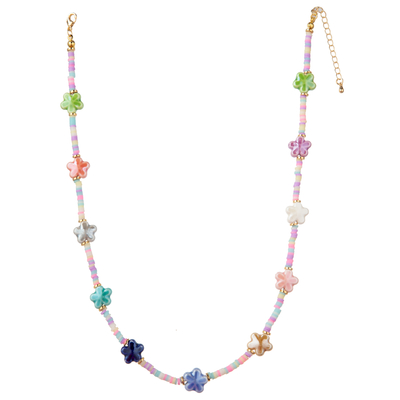 Collier plaqué or perlé multicolore de maillon de la chaîne 14K avec le papillon/fleur/coeur/pendant de Shell/étoile