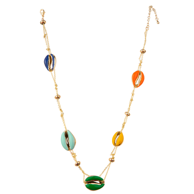 Collier plaqué or perlé multicolore de maillon de la chaîne 14K avec le papillon/fleur/coeur/pendant de Shell/étoile