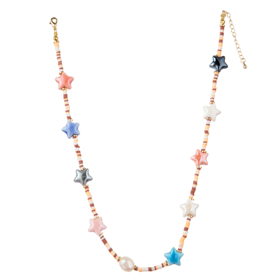 Collier plaqué or perlé multicolore de maillon de la chaîne 14K avec le papillon/fleur/coeur/pendant de Shell/étoile