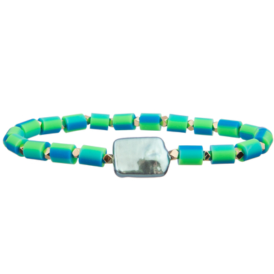 perles de silicone extensibles avec les bracelets faits main de perles de couleur multi en verre baroque de perle
