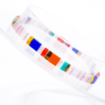 Bracelet élastique de perle de Tila de deux brins géométrique pour l'anniversaire