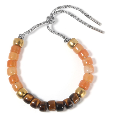 Brown Tiger Eyes Stone avec le bracelet de perles de forte de perles de l'or 14k dans le style métallique