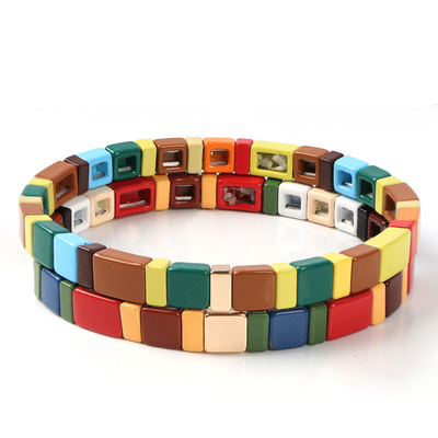 Taille faite main de bracelet de tuile d'arc-en-ciel d'émail en métal une pour épouser