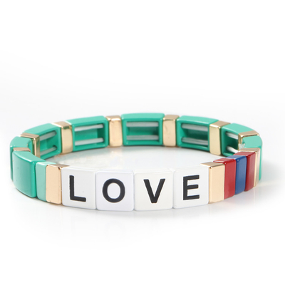 Lettres d'amour réglables de bracelet de tuile d'émail d'arc-en-ciel pour le cadeau