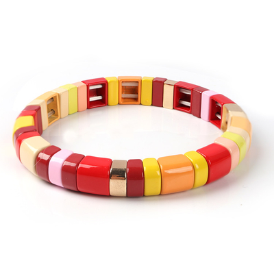 L'alliage fait main peint de bracelet de tuile de bout droit de couleur a ouvré