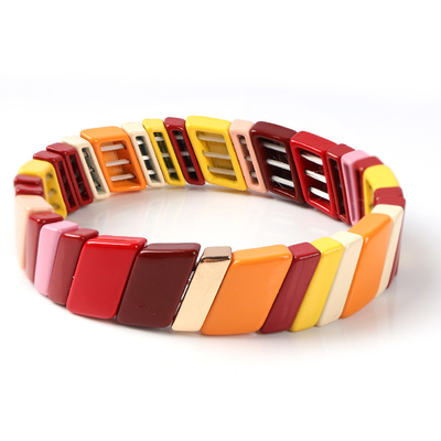 L'alliage fait main peint de bracelet de tuile de bout droit de couleur a ouvré