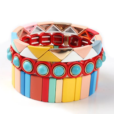 Bracelet multi de perle de tuile de la pile 3pcs coloré pour des femmes et des hommes