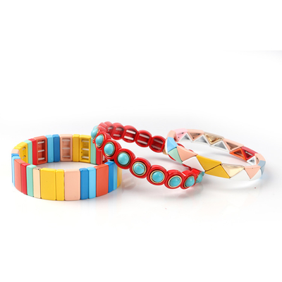 Bracelet multi de perle de tuile de la pile 3pcs coloré pour des femmes et des hommes