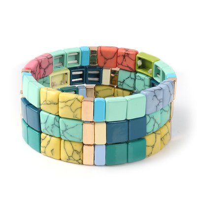Couleur en pierre naturelle élastique formée par place d'impression de bracelet de perle de tuile d'émail