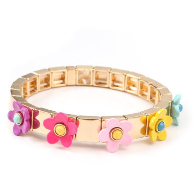 La fleur élastique Blossing de bracelet de tuile d'émail de bout droit a peint la couleur de ressort