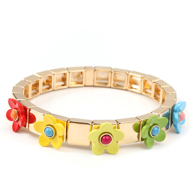 La fleur élastique Blossing de bracelet de tuile d'émail de bout droit a peint la couleur de ressort