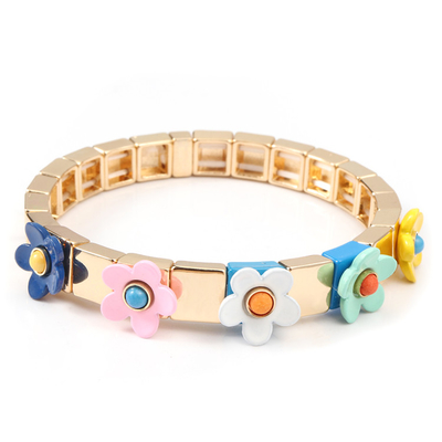 La fleur élastique Blossing de bracelet de tuile d'émail de bout droit a peint la couleur de ressort