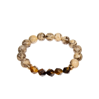 Bracelet en pierre perlé élastique fait main, Tiger Eye Bracelet naturel unisexe