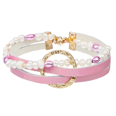 couleur magnétique de rose de bouton de cuir de perle de 18.5cm et de bracelet de perle